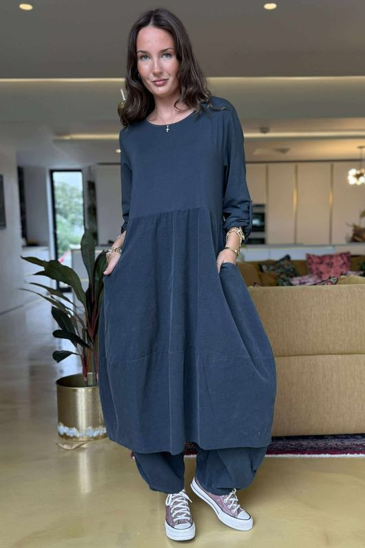 Made in Italy Cooper Needlecord Cocoon Dress Charcoal